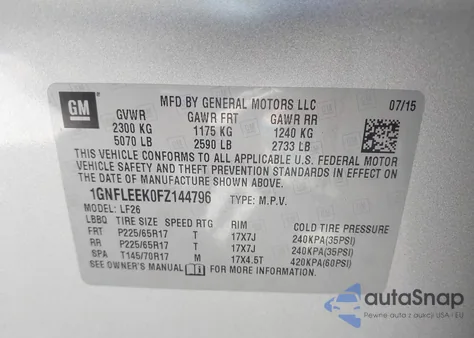 2015 Chevrolet Equinox Ls z USA, uszkodzony, nr VIN 1GNFLEEK0FZ144796